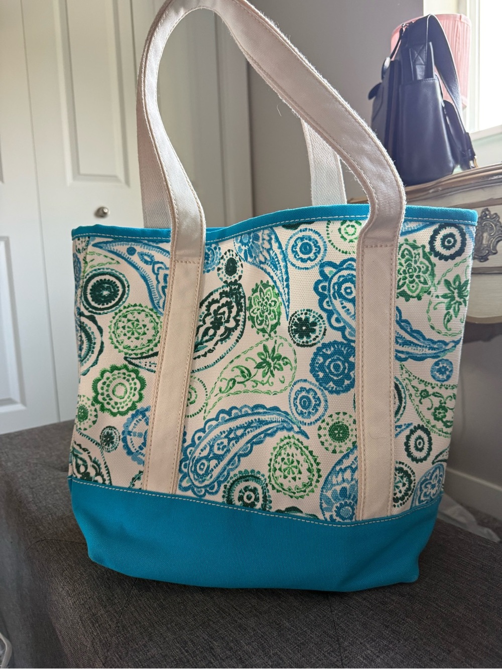 Lands' End Teal, Blue & Green Paisley Canvas Tote - Picture 6 of 7